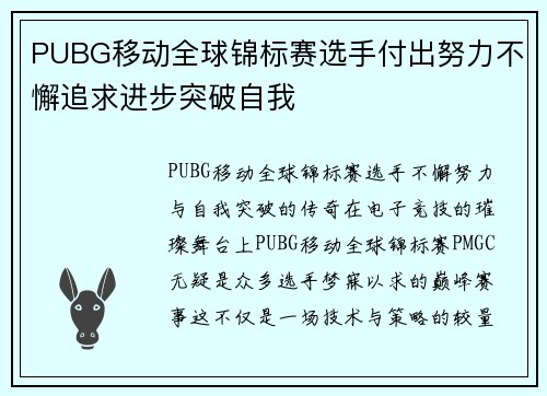 PUBG移动全球锦标赛选手付出努力不懈追求进步突破自我