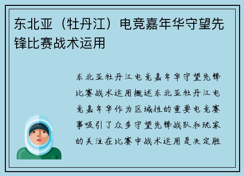 东北亚（牡丹江）电竞嘉年华守望先锋比赛战术运用